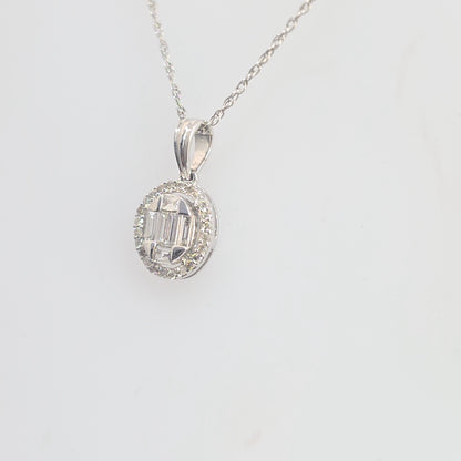 0.40 CTW Round & Baguette Diamond Oval Halo Necklace Pendant – 10K White Gold