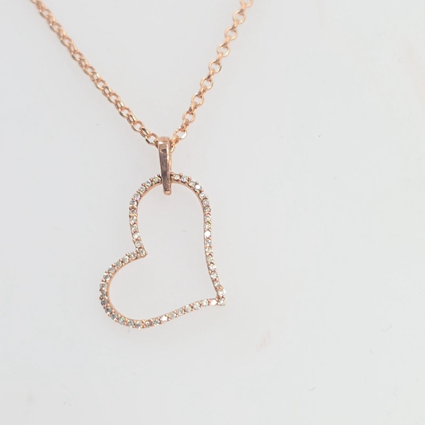 10K Rose Gold 0.25CTW Diamond Sideways Heart Necklace Pendant