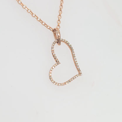 10K Rose Gold 0.25CTW Diamond Sideways Heart Necklace Pendant