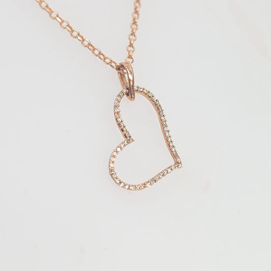 10K Rose Gold 0.25CTW Diamond Sideways Heart Necklace Pendant