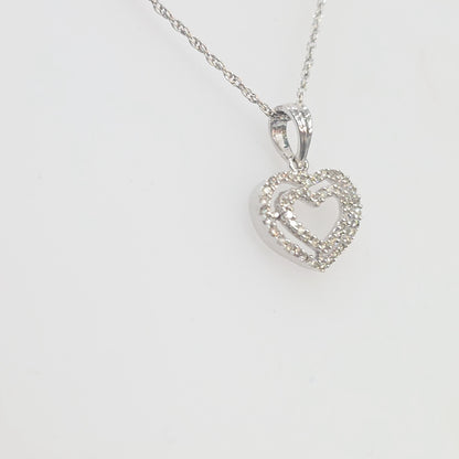 10K White Gold 0.15CTW Diamond Double Heart Necklace Pendant