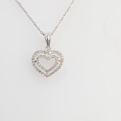 10K White Gold 0.15CTW Diamond Double Heart Necklace Pendant