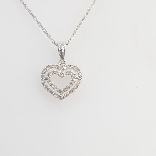 10K White Gold 0.15CTW Diamond Double Heart Necklace Pendant