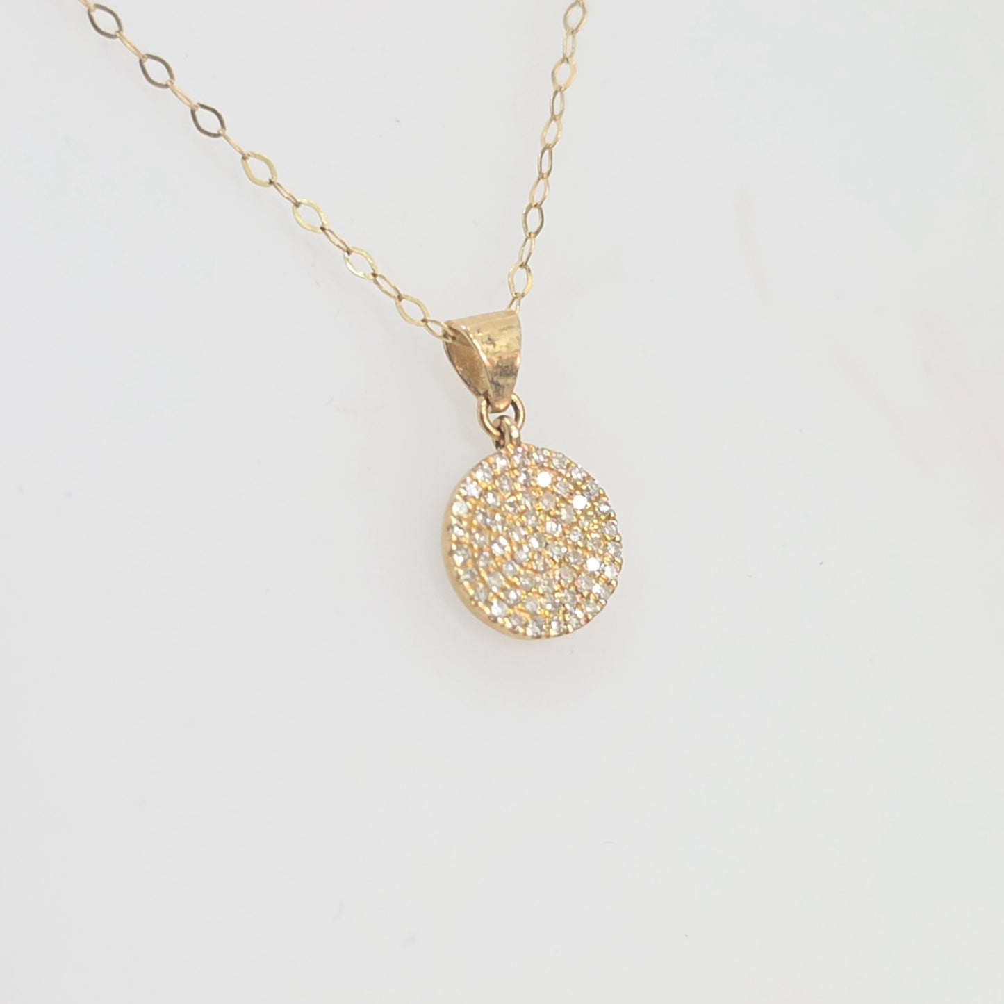 14K Solid Gold 0.30ctw Round Disc Diamond Necklace