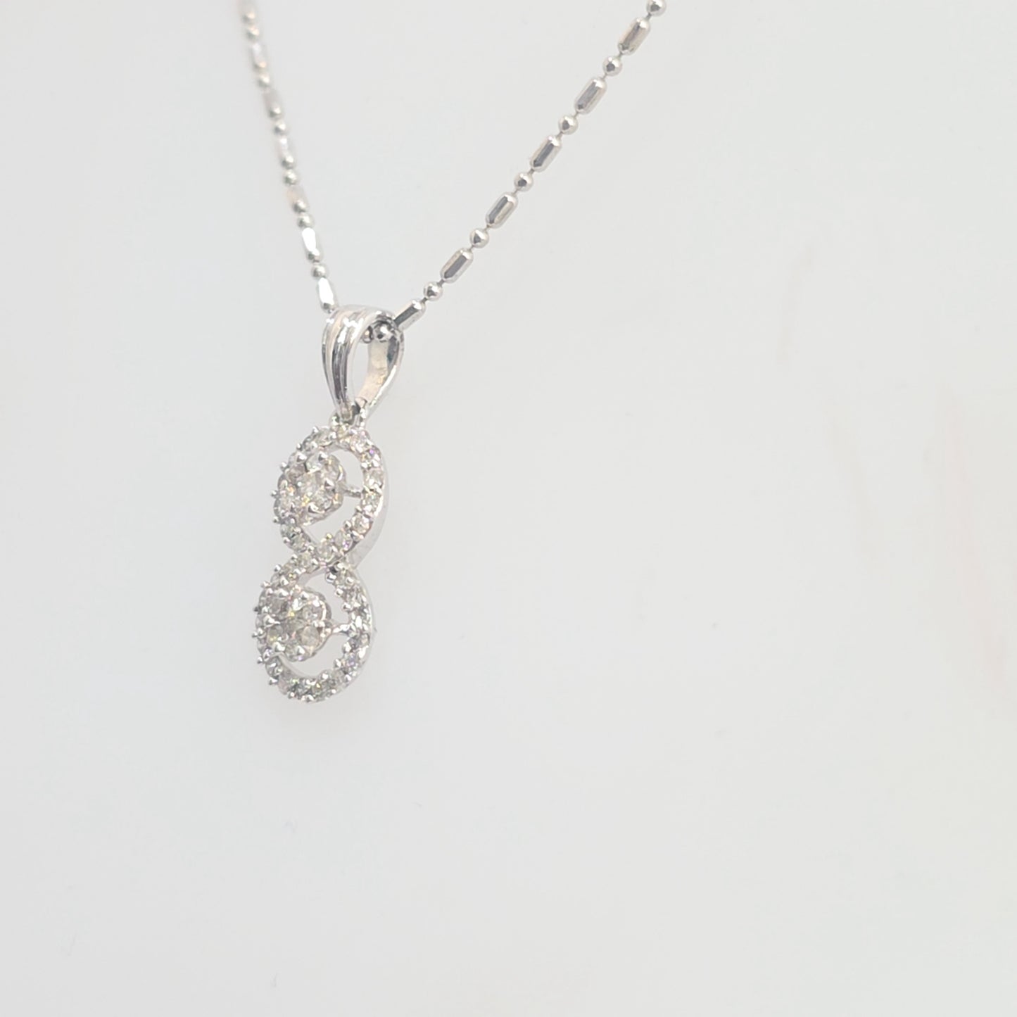 0.40ctw Double Circle Halo Necklace Pendant- 10kt White Gold