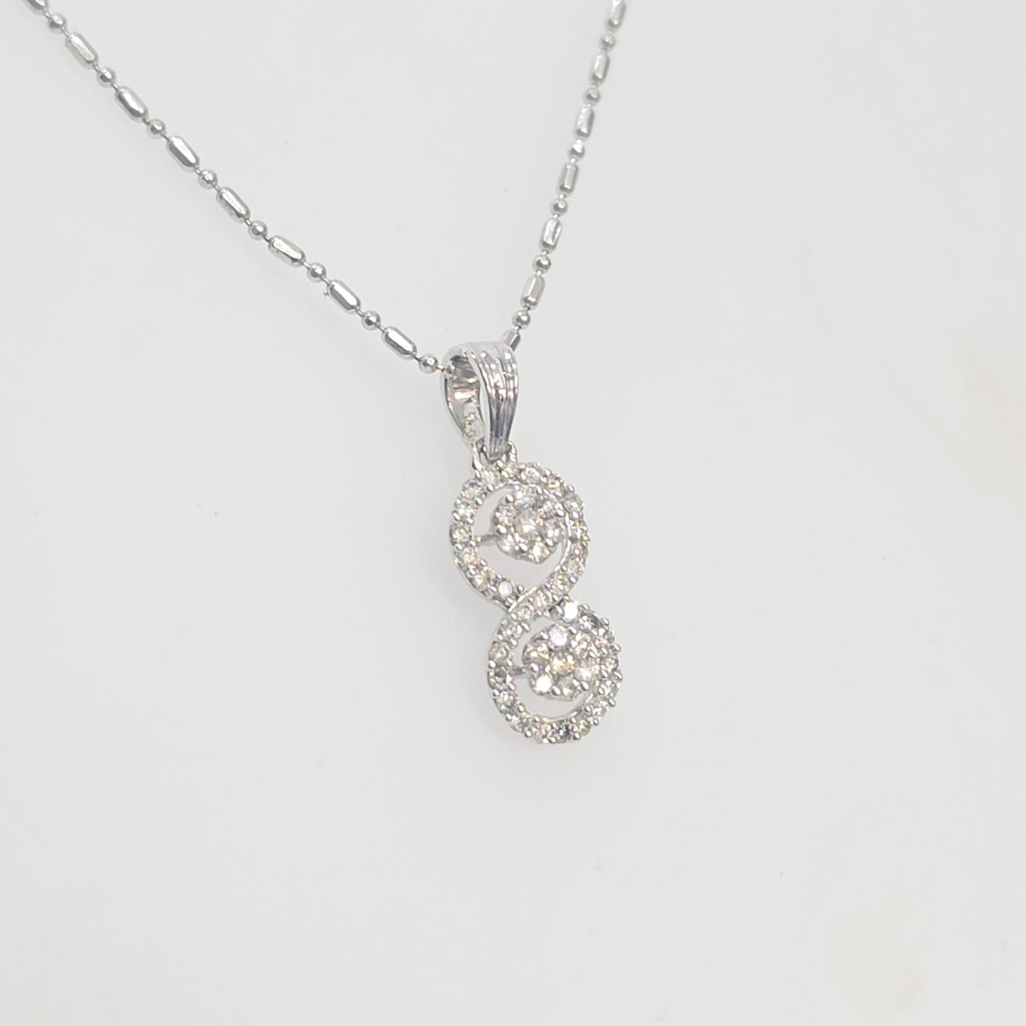 0.40ctw Double Circle Halo Necklace Pendant- 10kt White Gold