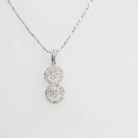0.40ctw Double Circle Halo Necklace Pendant- 10kt White Gold