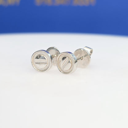 18K White Gold Button Stud Earrings – 7mm