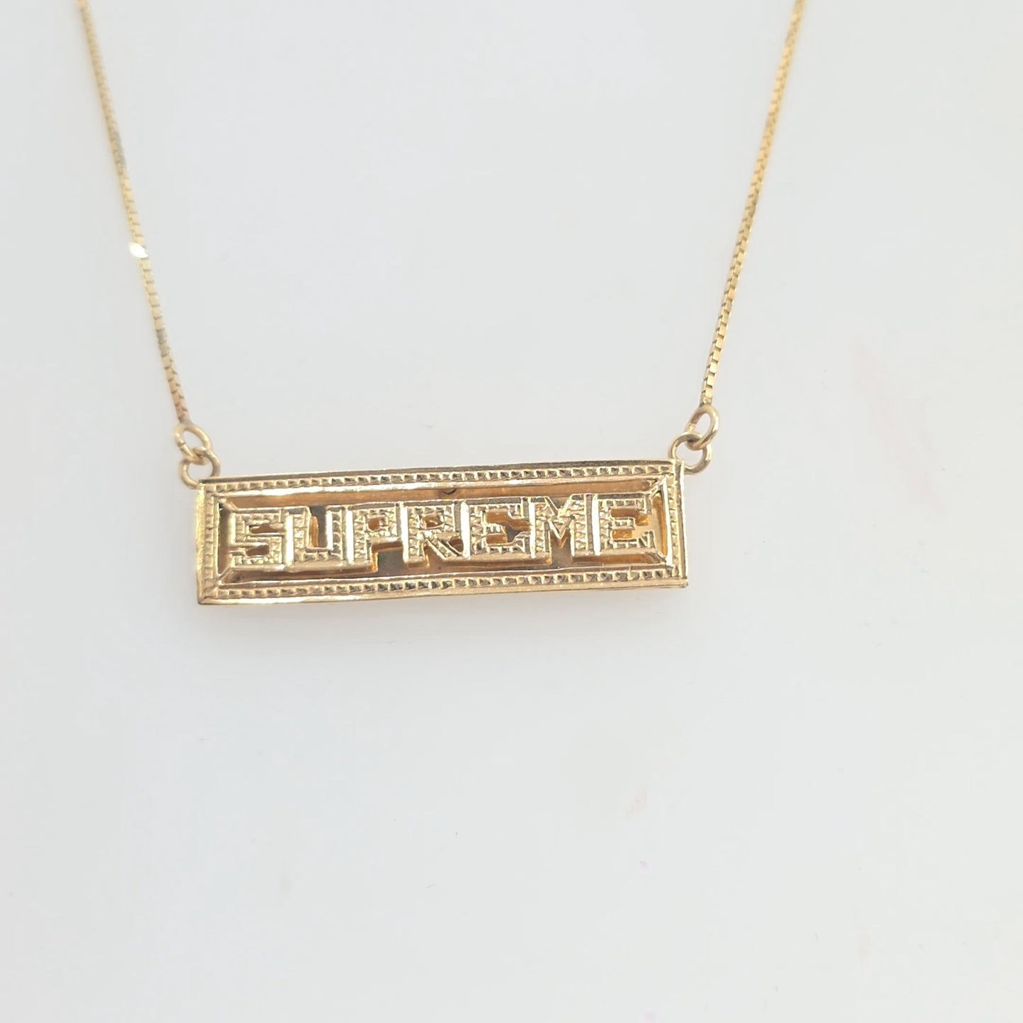 SS20 Supreme Name Plate 14K Gold Pendant + Chain Yellow Necklace Stamped Logo