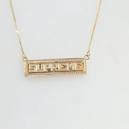 SS20 Supreme Name Plate 14K Gold Pendant + Chain Yellow Necklace Stamped Logo