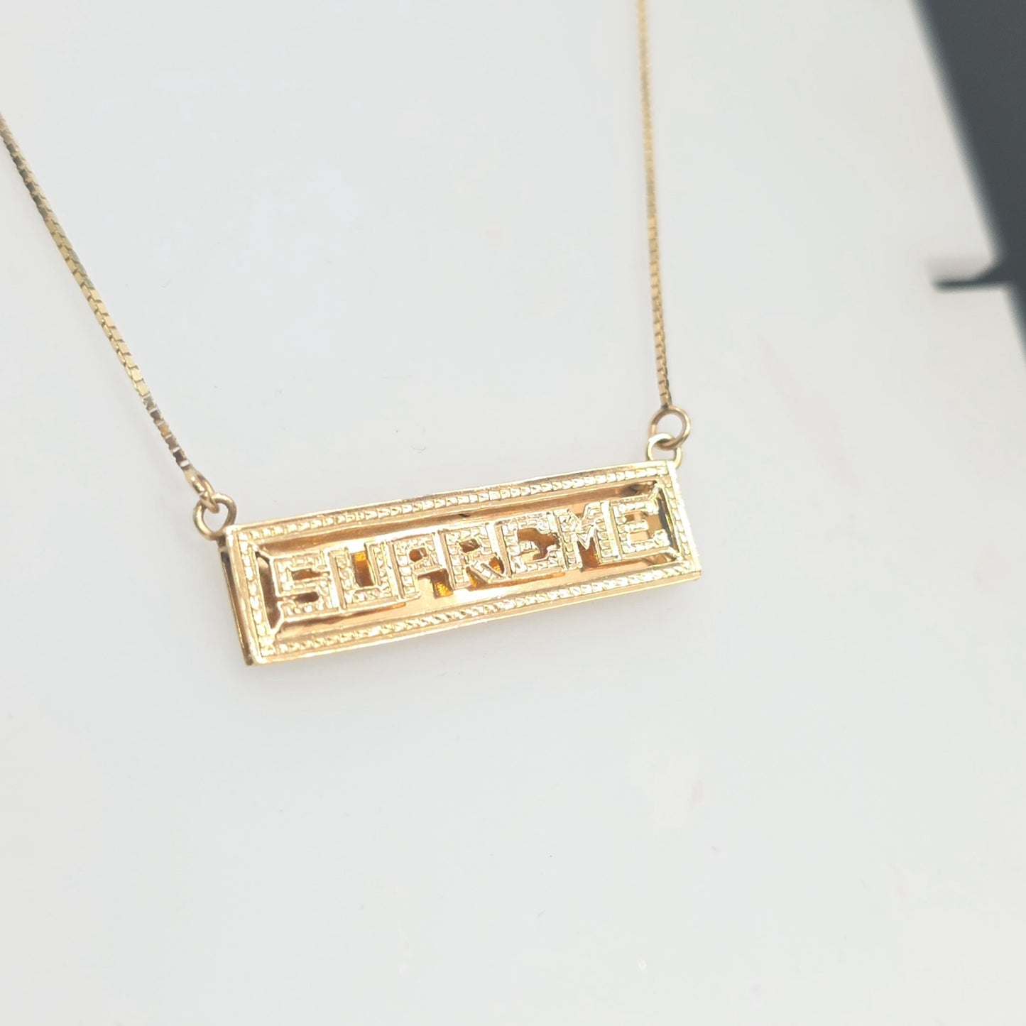 SS20 Supreme Name Plate 14K Gold Pendant + Chain Yellow Necklace Stamped Logo
