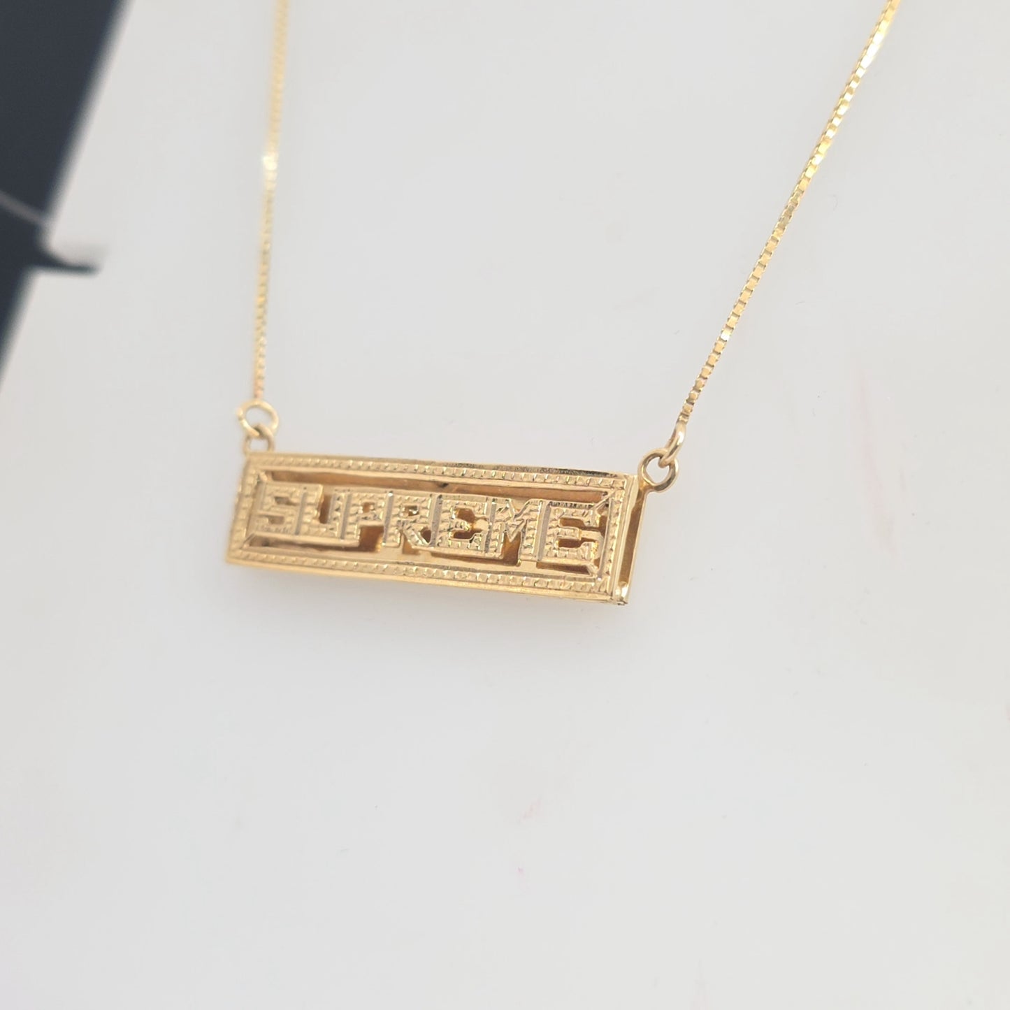 SS20 Supreme Name Plate 14K Gold Pendant + Chain Yellow Necklace Stamped Logo