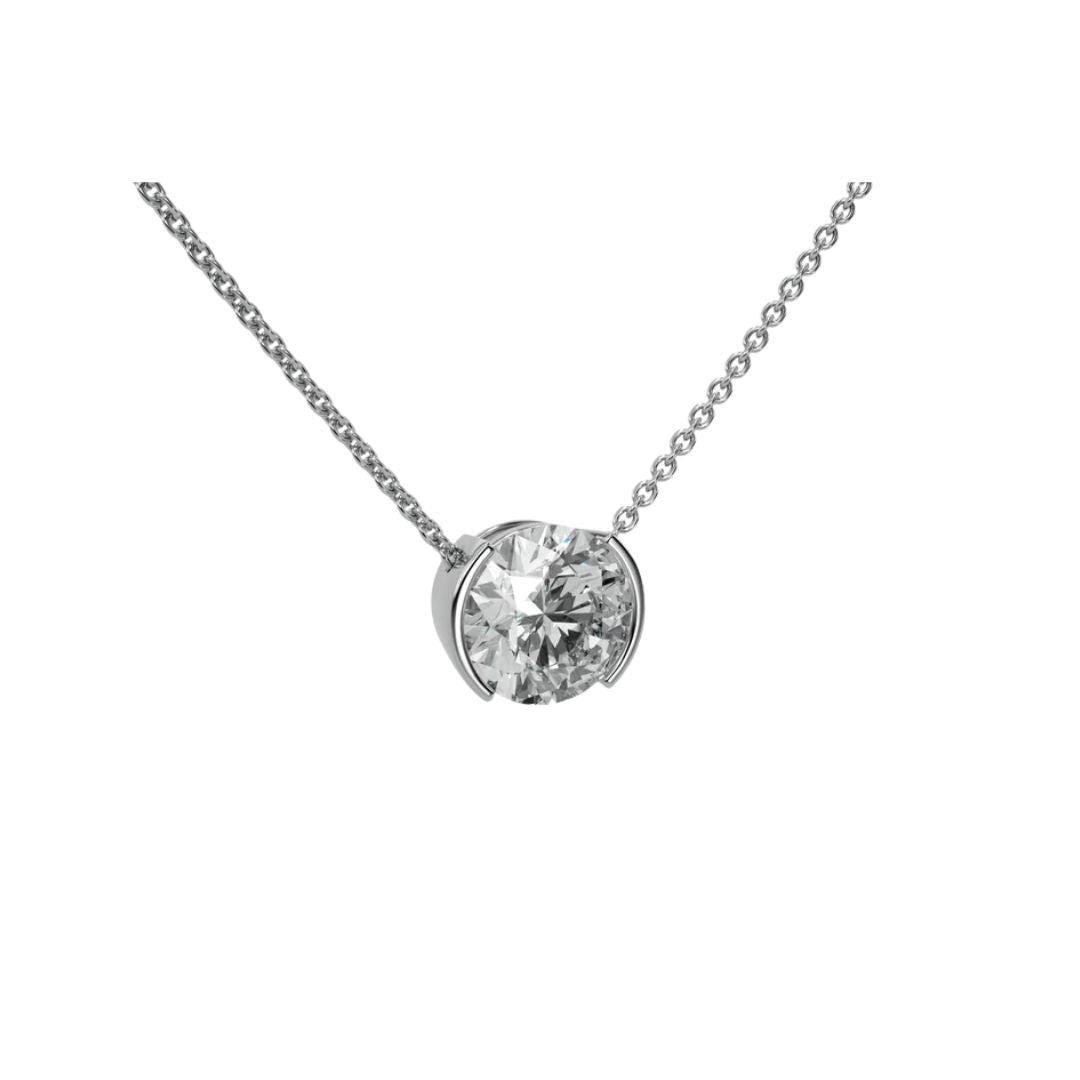 1.07 CTW IGI Certified F-VS1 Lab-Grown Round Diamond Half-Bezel Necklace – 14K White Gold