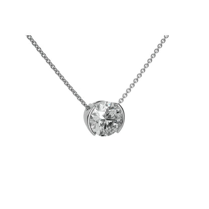 1.07 CTW IGI Certified F-VS1 Lab-Grown Round Diamond Half-Bezel Necklace – 14K White Gold