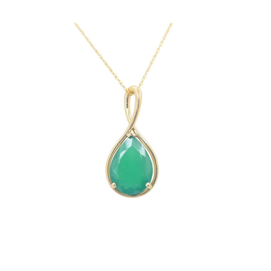 14KT Yellow Gold Pear Shape Green Onyx Pendant
