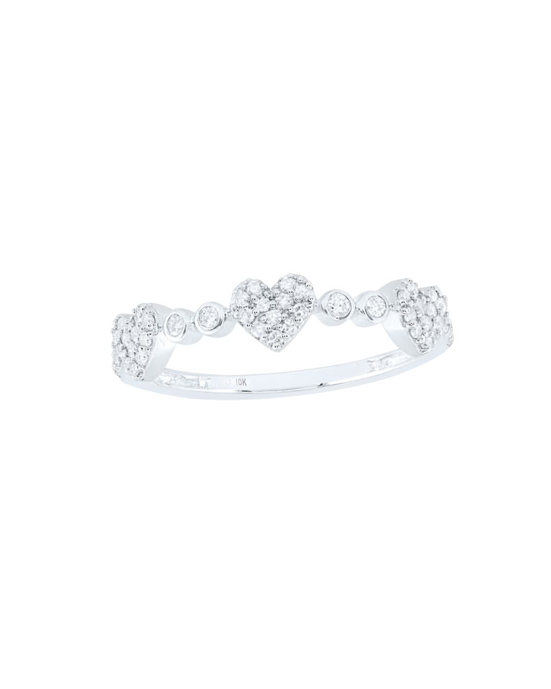 10K White Gold 0.20ctw Diamond Heart Band – Size 7
