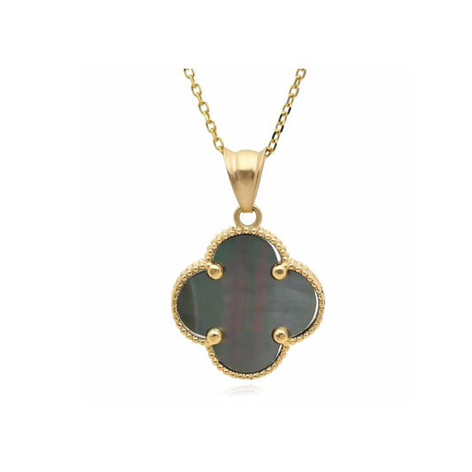 Blackish Grey Mother of Pearl Clover Necklace