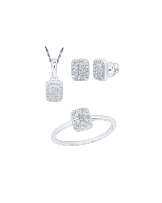 Square Design 3 Piece Silver + Diamond Set