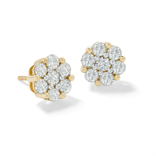 1.50 CTW Lab Grown Diamond Flower Stud Earrings 