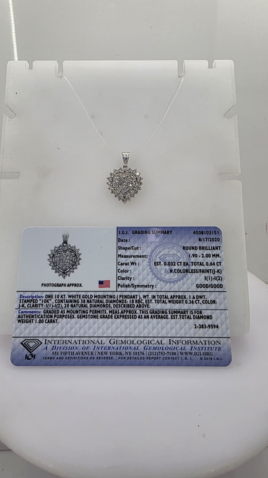 IGI Certified 1.00ctw Natural Diamond Heart Cluster Pendant in 10KT Gold (J-K, I1-I2)