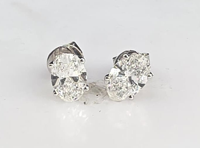 14K White Gold Oval Lab Grown Diamond Stud Earrings 2.09ctw DE VVS–VS Push Back