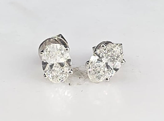 14K White Gold Oval Lab Grown Diamond Stud Earrings 2.09ctw DE VVS–VS Push Back