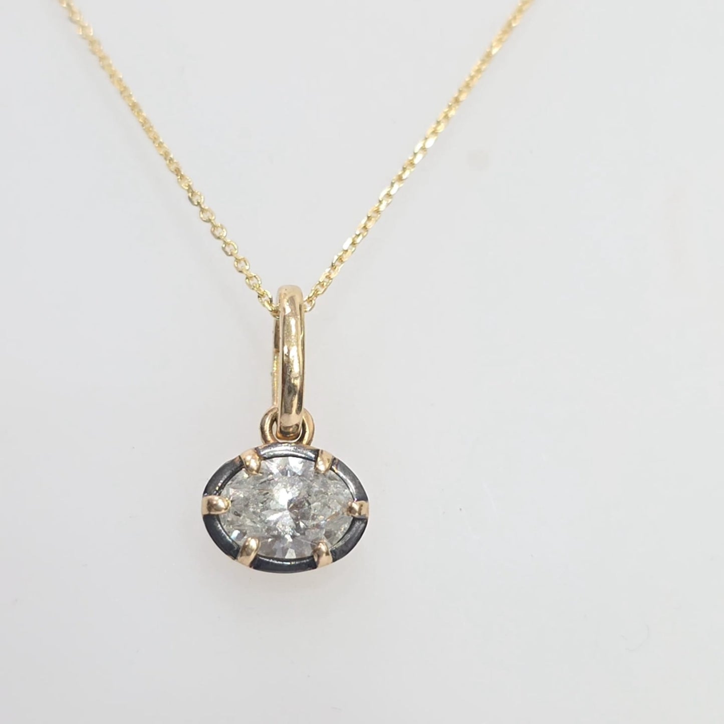 14K Yellow Gold Gregorian-Style Six-Prong GIA Certified Natural Oval Diamond Solitaire Necklace – 1.01 CTW