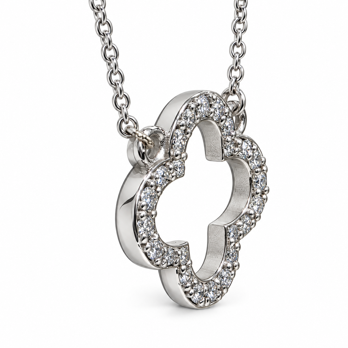 14K White Gold 0.35 CTW Lab-Grown Diamond Clover Necklace