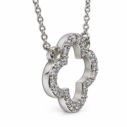 14K White Gold 0.35 CTW Lab-Grown Diamond Clover Necklace