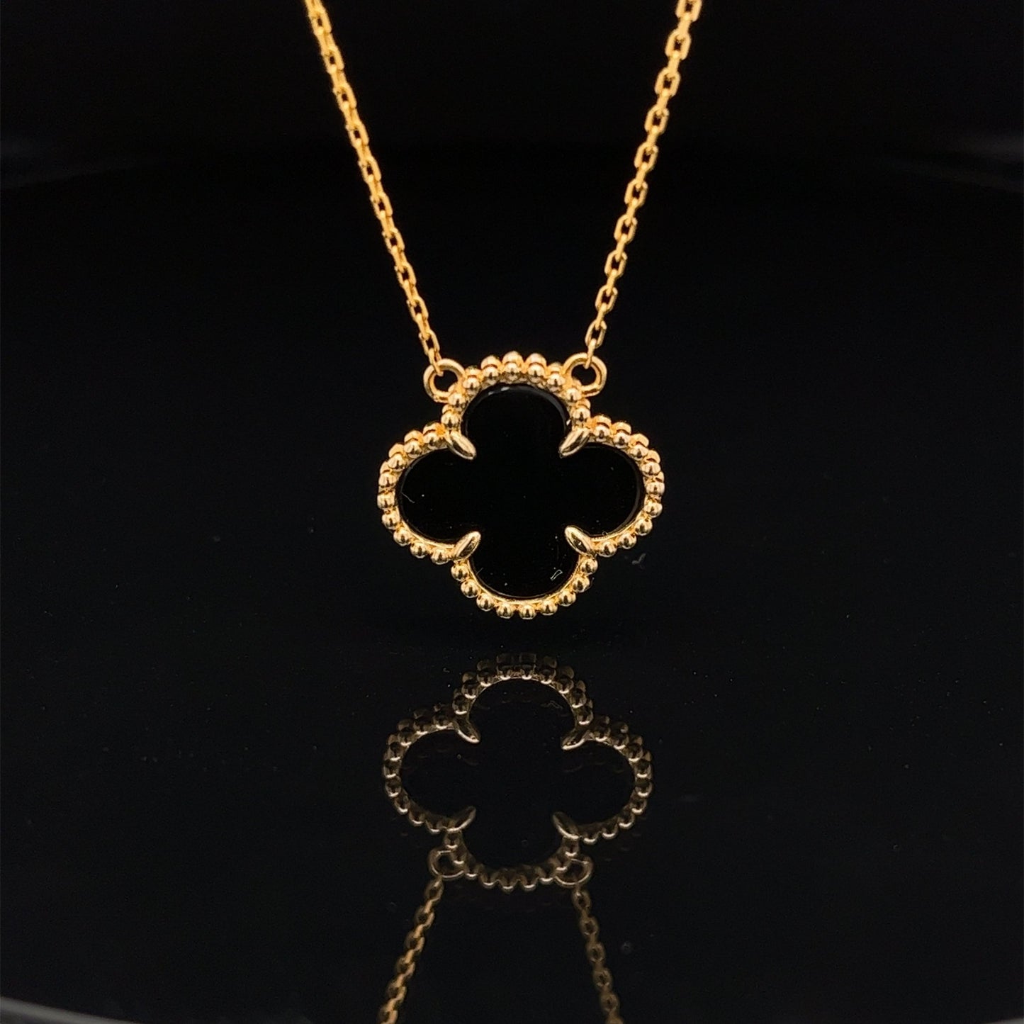 Black Onyx Clover Necklace In 18kt Yellow Gold - Pristine J LLC