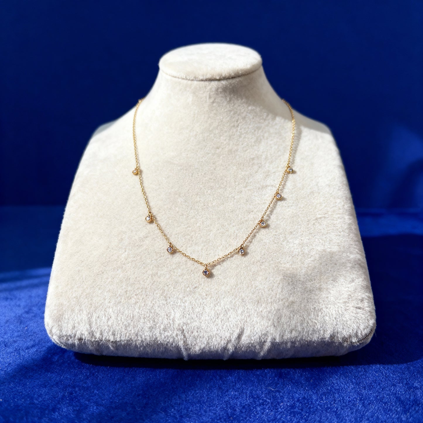 0.50 CTW Natural Diamond Station Drop Necklace – 14K Yellow Gold (Adjustable 16–18")