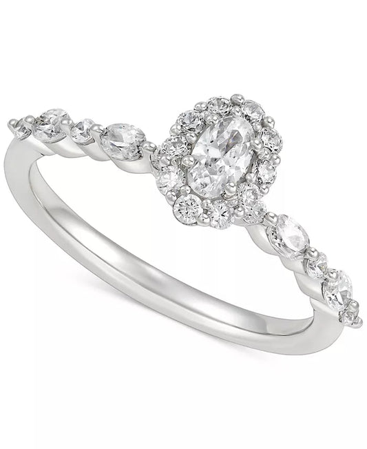 Diamond Oval, Marquise, & Round Halo Engagement Ring (3/4 ct. t.w.) in 14k White Gold - Pristine J LLC