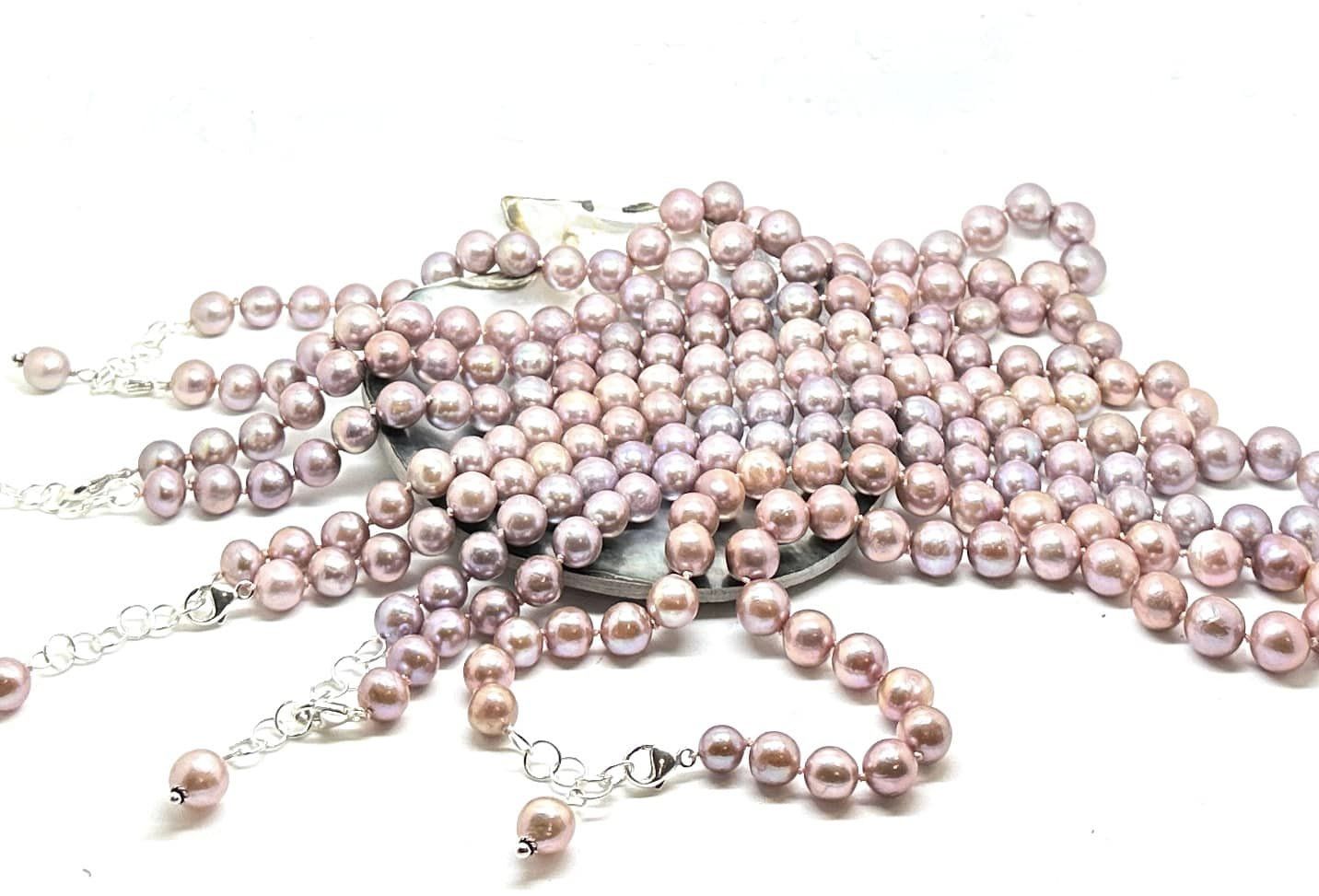 Edison Freshwater Pearl Natural Color Pink Purple Bracelet and Necklace Set - Pristine J LLC