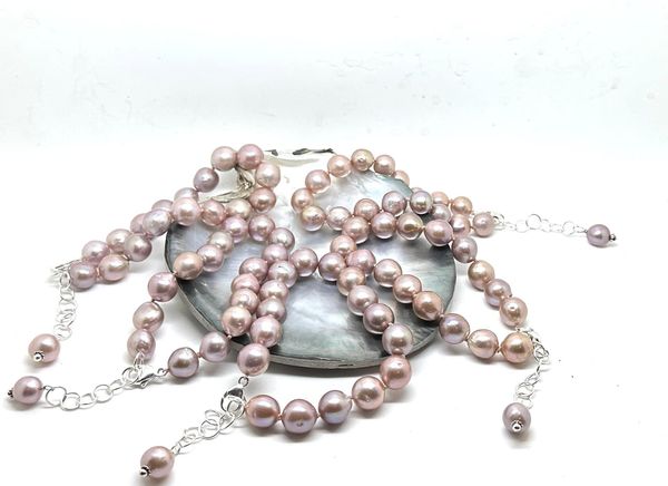 Edison Freshwater Pearl Natural Color Pink Purple Bracelet and Necklace Set - Pristine J LLC