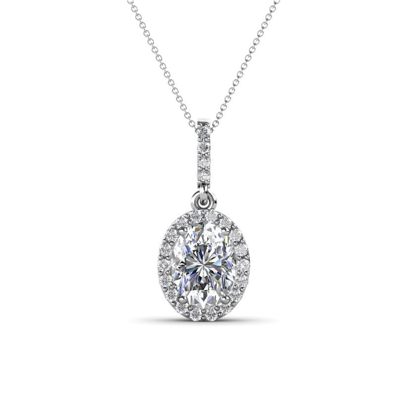 IGI Certified 14kt White Gold 1.72ctw Oval Diamond Halo Necklace Pendant - Pristine J LLC