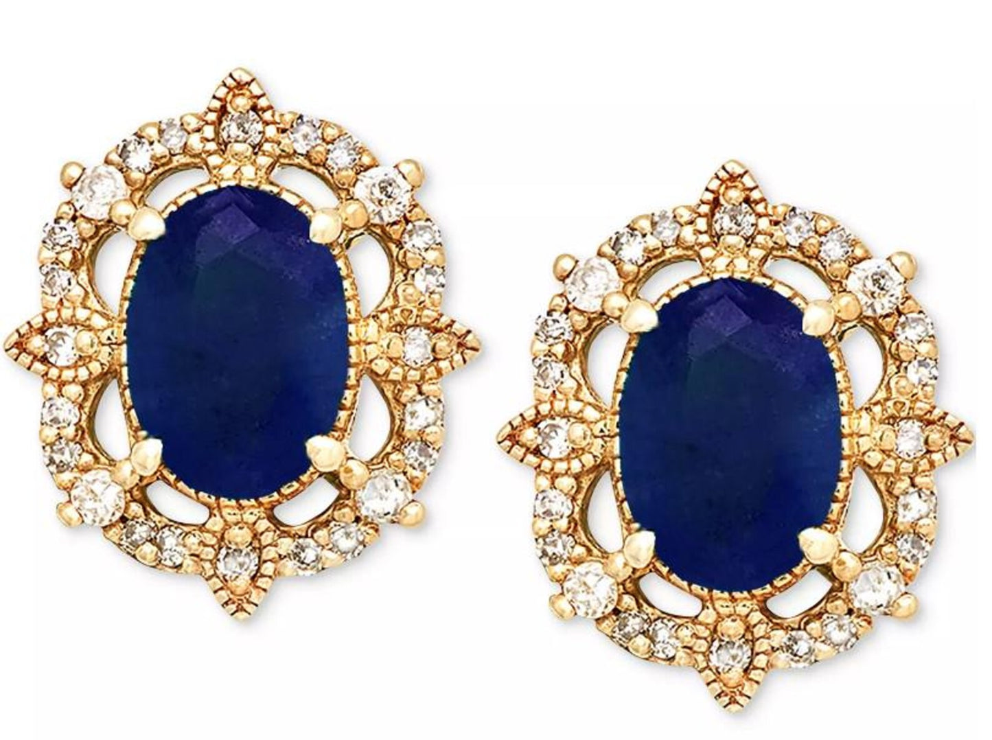 14K Yellow Gold Sapphire & Diamond Stud Earrings 1-1/3 CTW Sapphire 1/8 CTW Diamond Oval Halo