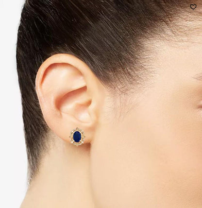 14K Yellow Gold Sapphire & Diamond Stud Earrings 1-1/3 CTW Sapphire 1/8 CTW Diamond Oval Halo