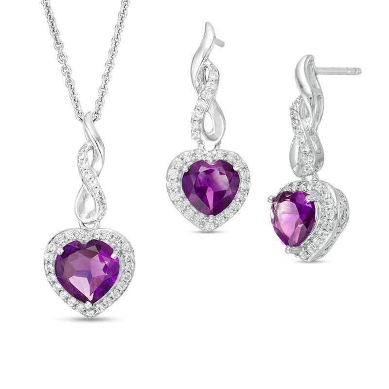 Infinity Drop Heart - Shaped Amethyst and White Sapphire Set - Pristine J LLC