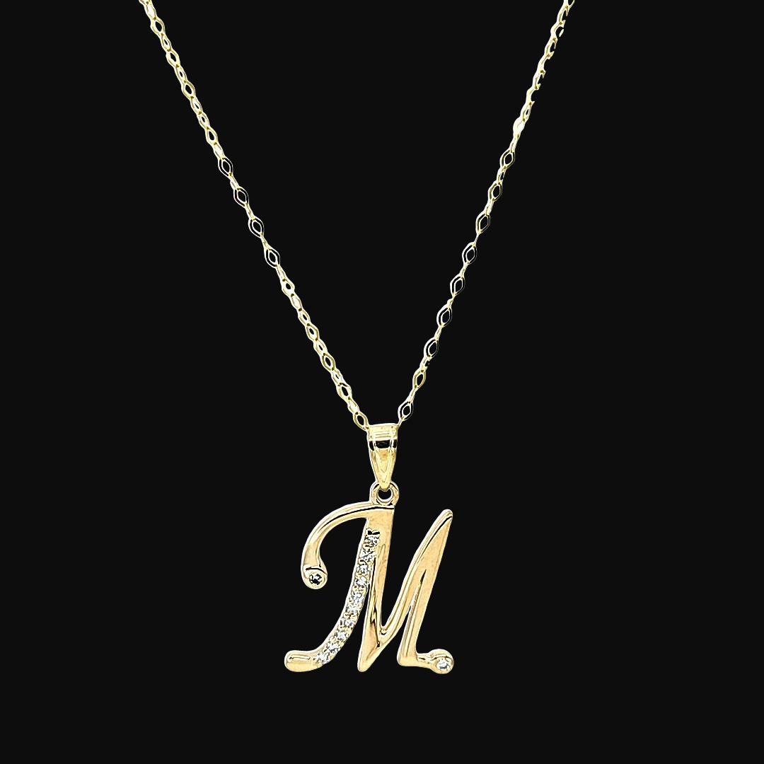 Initial M Diamond Necklace - 18 Inches Chain - Pristine J LLC