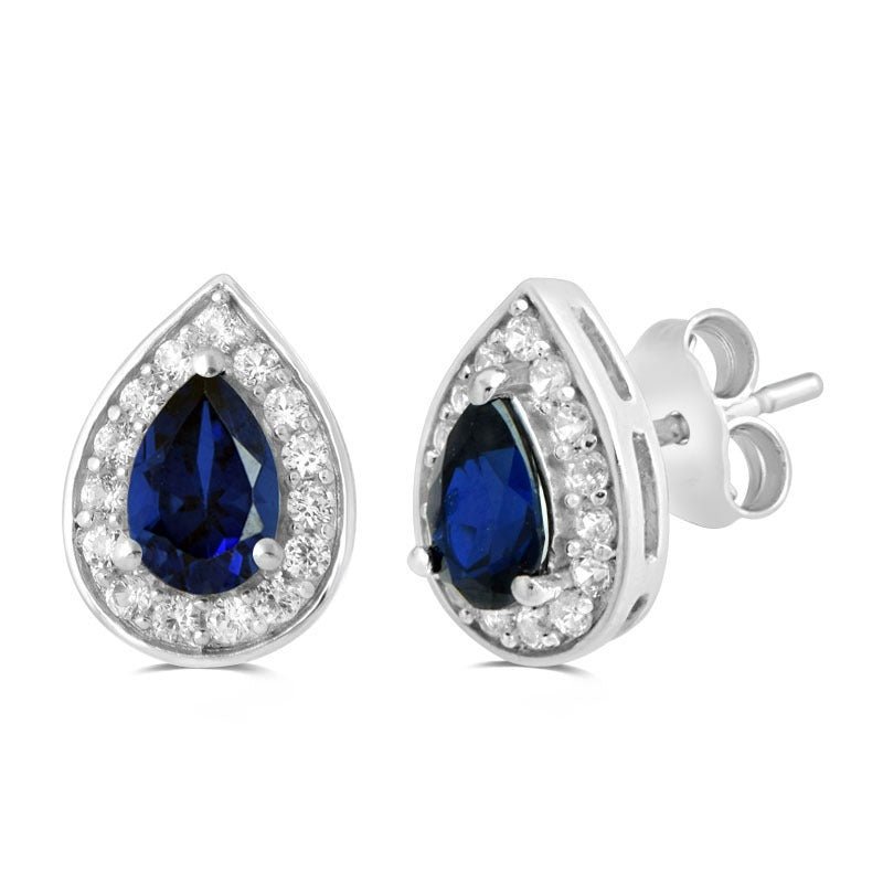 Lab Created Blue Sapphire with Created White Sapphire Earrings in Sterling Silver - Pristine J LLC