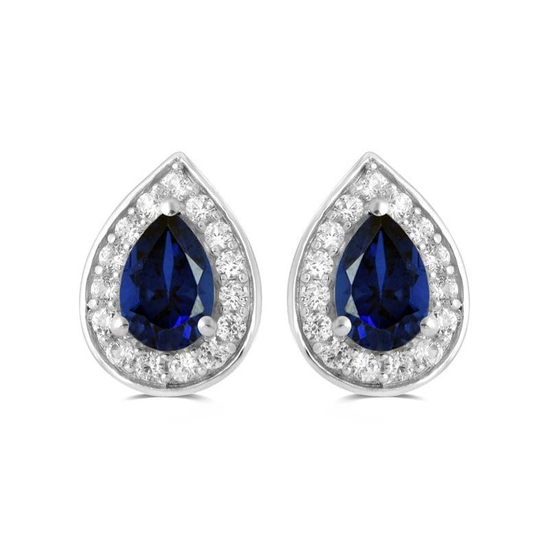 Lab Created Blue Sapphire with Created White Sapphire Earrings in Sterling Silver - Pristine J LLC