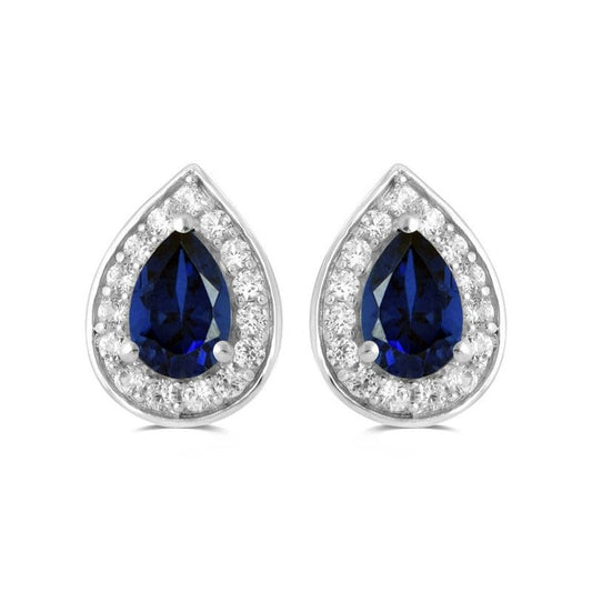 Lab Created Blue Sapphire with Created White Sapphire Earrings in Sterling Silver - Pristine J LLC