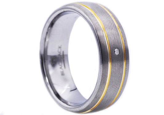 Men Gold Tungsten Band Ring With Diamond - Pristine J LLC