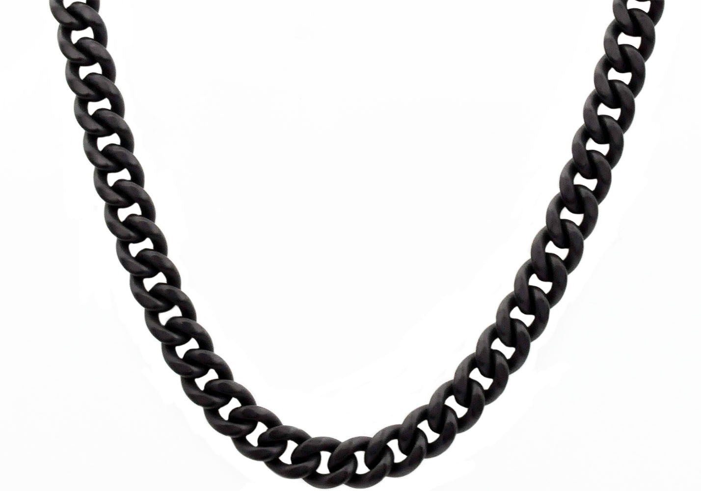 Mens 10mm Matte Black Stainless Steel Miami Cuban Link Chain Necklace With Box Clasp - Pristine J LLC