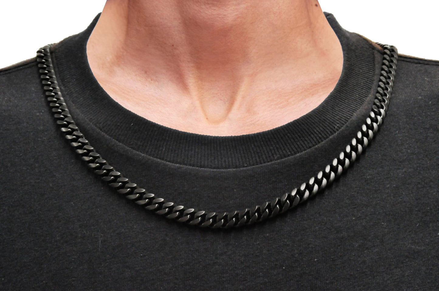 Mens 10mm Matte Black Stainless Steel Miami Cuban Link Chain Necklace With Box Clasp - Pristine J LLC