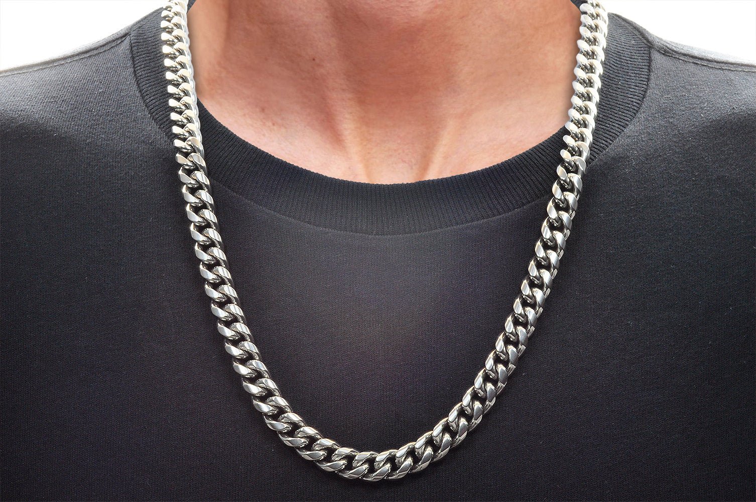 Mens 10mm Stainless Steel Cuban Link Chain Necklace With Box Clasp - Pristine J LLC