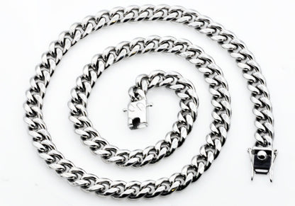 Mens 10mm Stainless Steel Cuban Link Chain Necklace With Box Clasp - Pristine J LLC