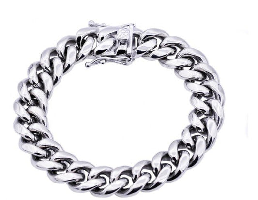 Mens 14mm Stainless Steel Cuban Link Chain Bracelet with Box Clasp - Pristine J LLC