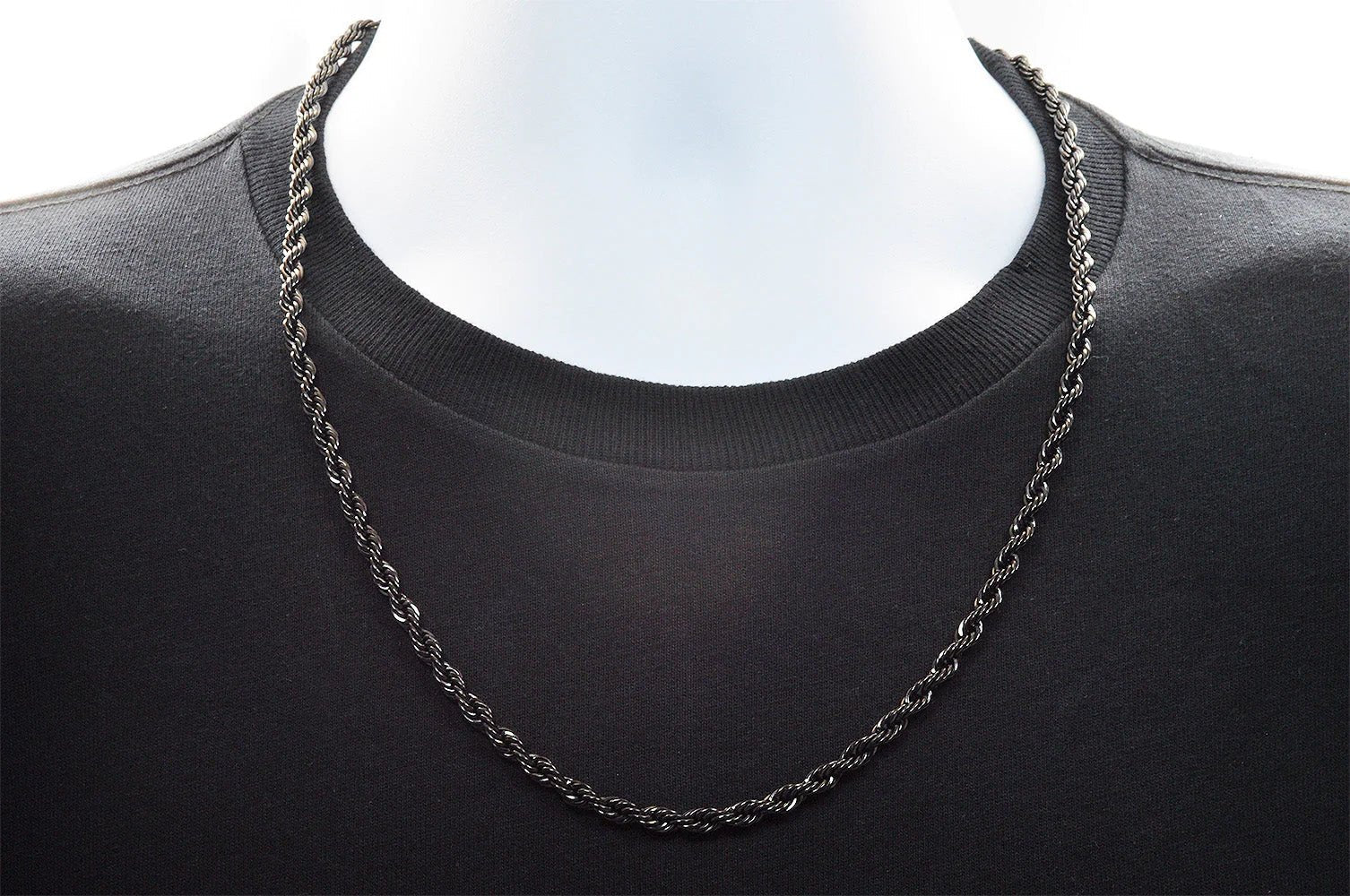 Mens 5MM Black Stainless Steel Rope Chain Necklace - Pristine J LLC