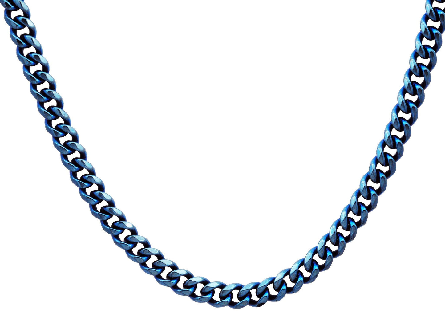 Mens 7mm Blue Plated Stainless Steel Curb 24" Link Chain Necklace - Pristine J LLC